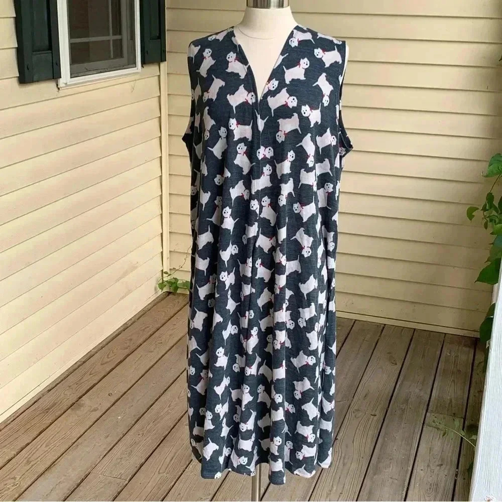 LuLaRoe Joy Sleeveless Sweater Duster Kimono Dog L Scottie Terrier Dogs Long